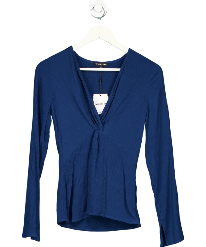 Whistles Blue Twist Front Textured Top UK 6