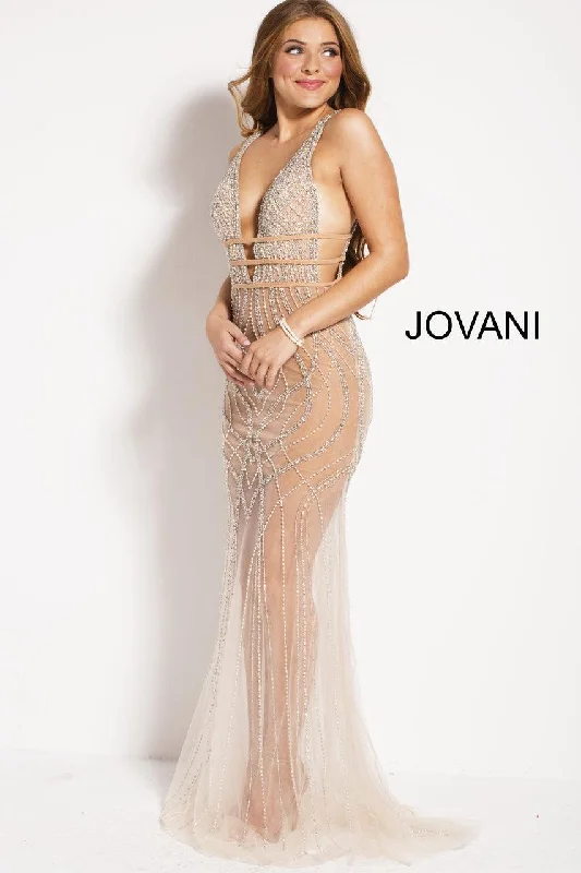 Jovani 51272 Sparkling Sheer Plunging Long Evening Dress