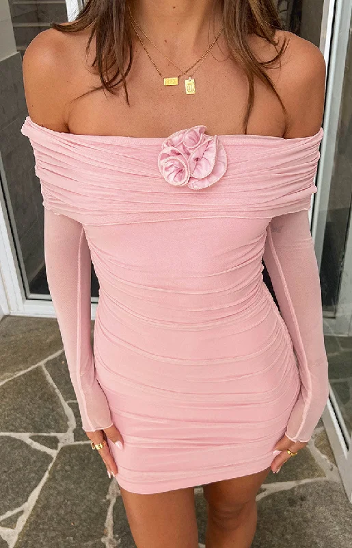 Bree Pink Mesh Long Sleeve Mini Dress