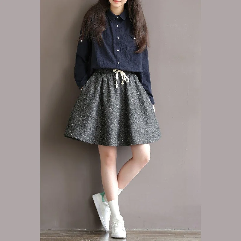 Woolen gray simple skirts casual vintage high wasit short skirts