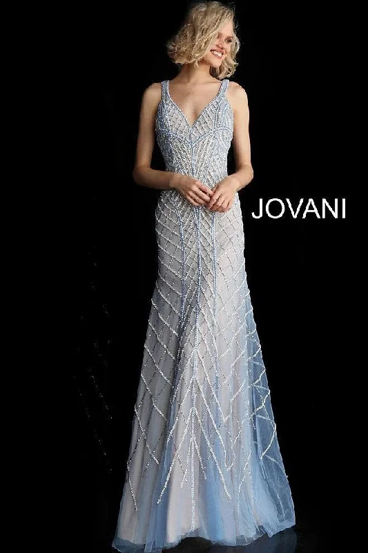 Jovani 55821 Shimmering V Neck Long Formal Prom Dress