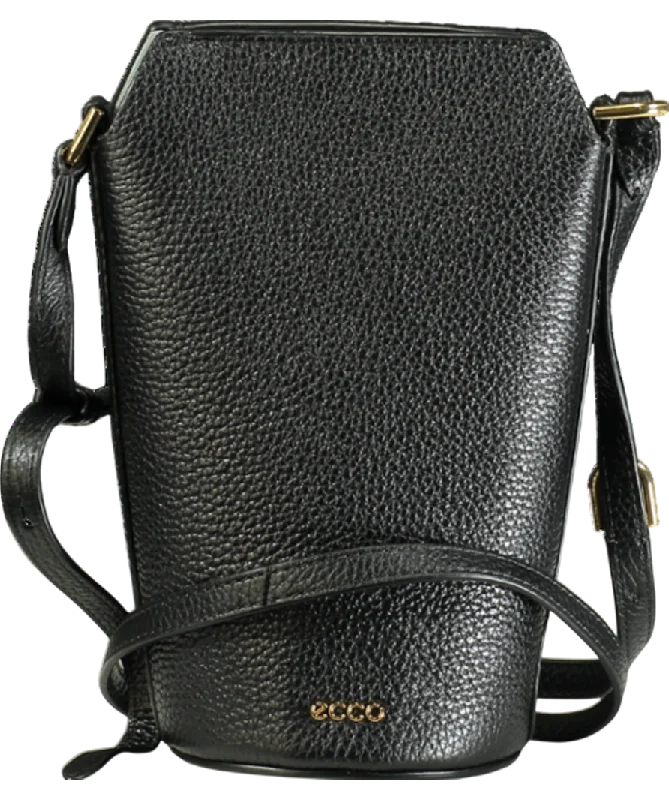 Ecco Black Leather Crossbody Pot Bag