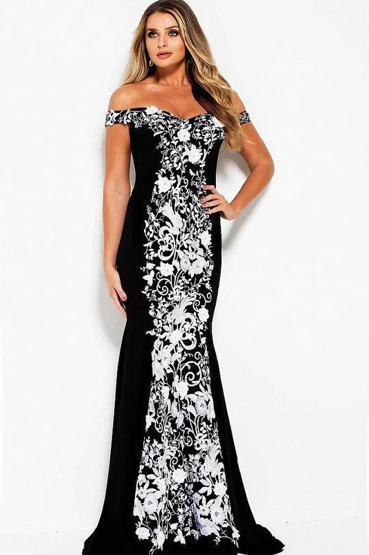 Jovani 54883 Off-Shoulder Floral Long Evening Dress