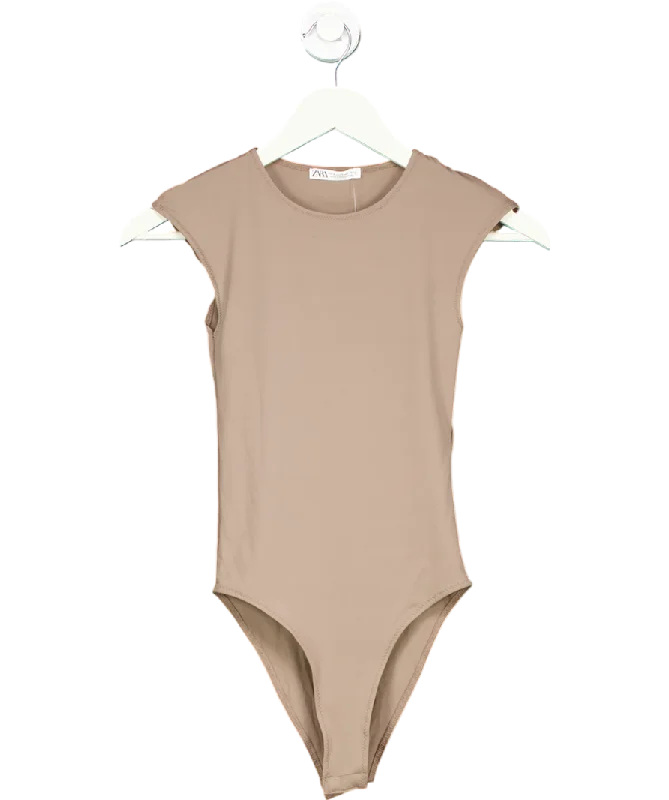 ZARA Brown Crew Neck Bodysuit UK S