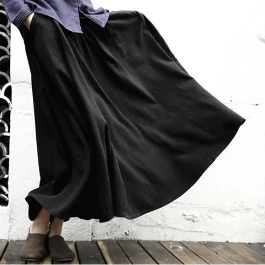 Retro A line linen maxi skirts long casual cotton skirts vintage