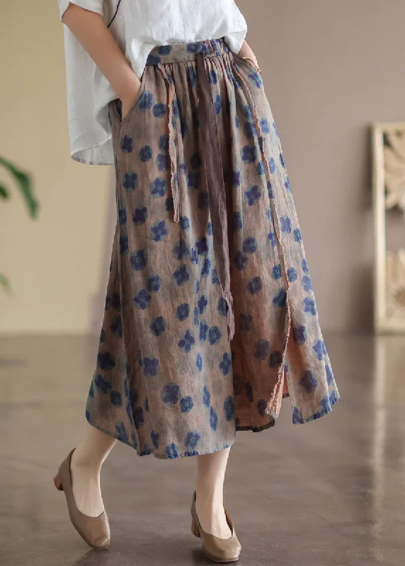 Casual Coffee Print Patchwork Linen Skirts Spring