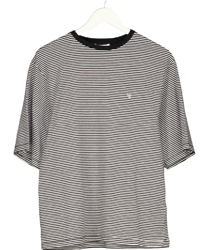 Anine Bing Black Organic Cotton Striped logo T-shirt UK S