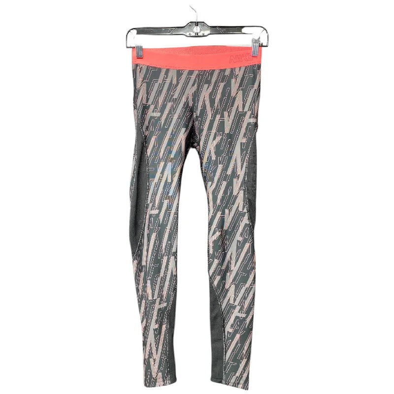 Athletic Leggings By Nike Apparel In Grey & Orange, Size: S