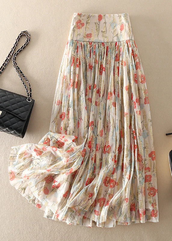 Fitted Zip Up Print Wrinkled Tulle Skirt