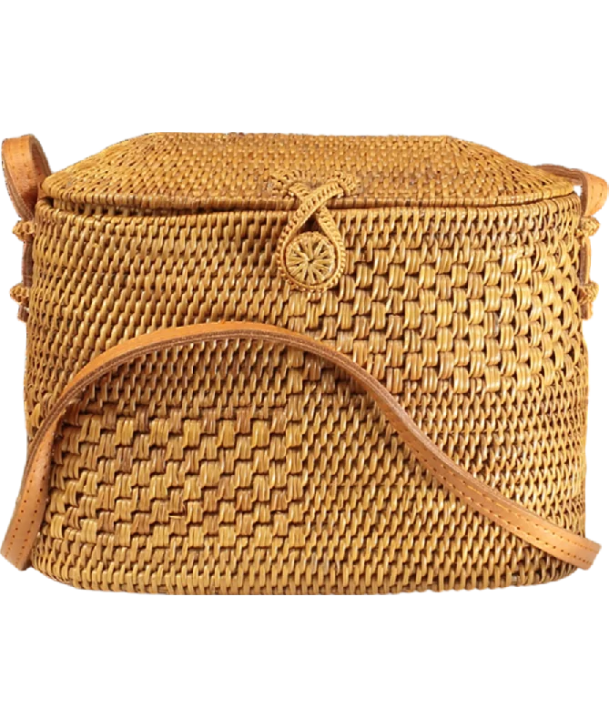 Brown Small Raffia Basket Bag