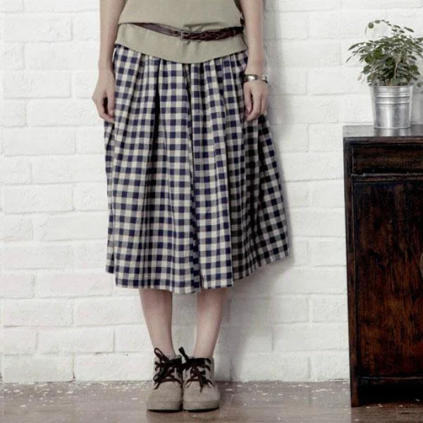 vintage dark blue plaid skirts retro plaid summer skirts