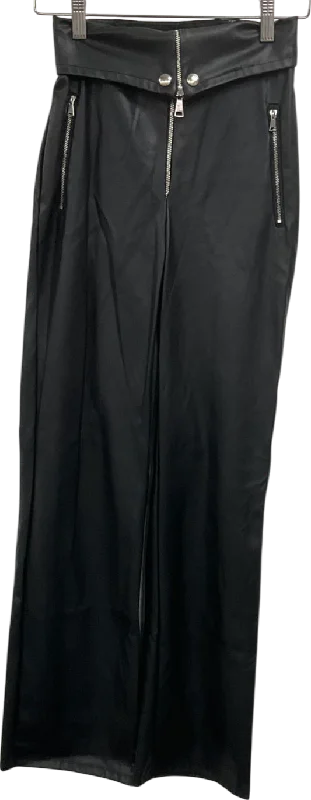 Black Faux Leather Fold Over Trousers UK S