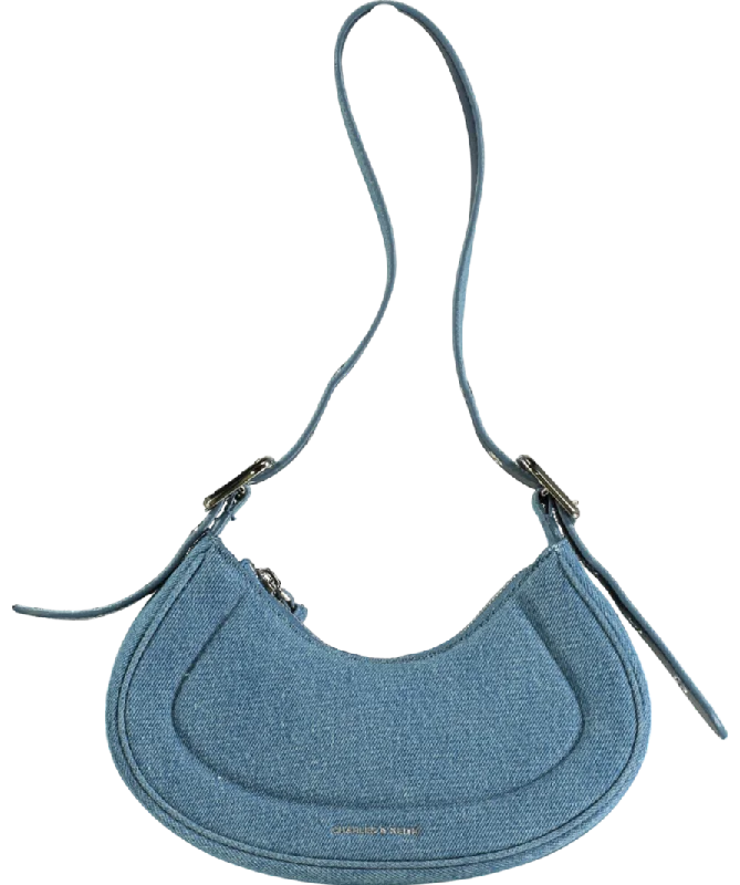 Charles & Keith Blue Petra Curved Denim Shoulder Bag