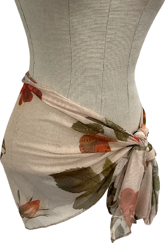 PrettyLittleThing Beige Cream Vintage Floral Mesh Mini Beach Sarong UK 10