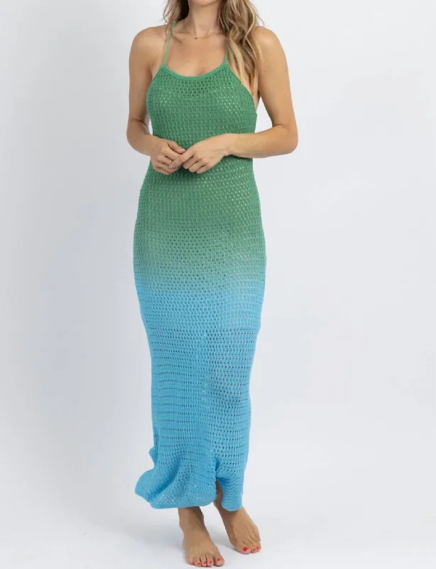 Fiji Ombre Crochet Cover-Up Dress In Green