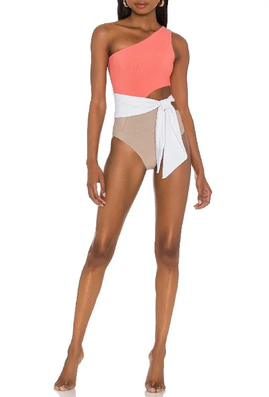 Carlie One Piece In Coral Colorblock