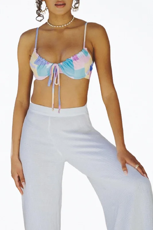 Kylie Retro Ribbed Underwire Bikini Top In Pastel Shapes