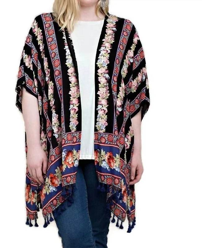 Back Crochet Patch Kimono Jacket In Multi Color