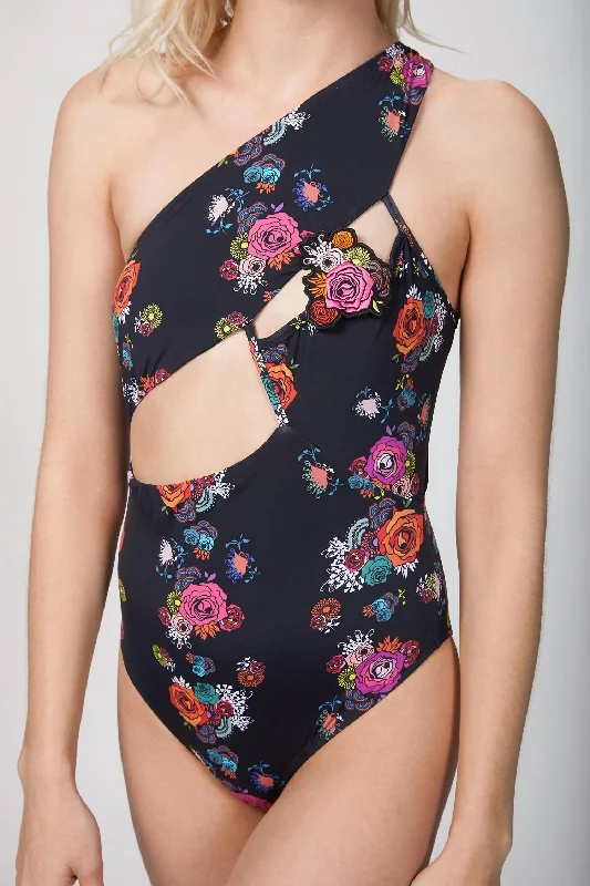 Asymmetrical One Piece In Floral Bouquet