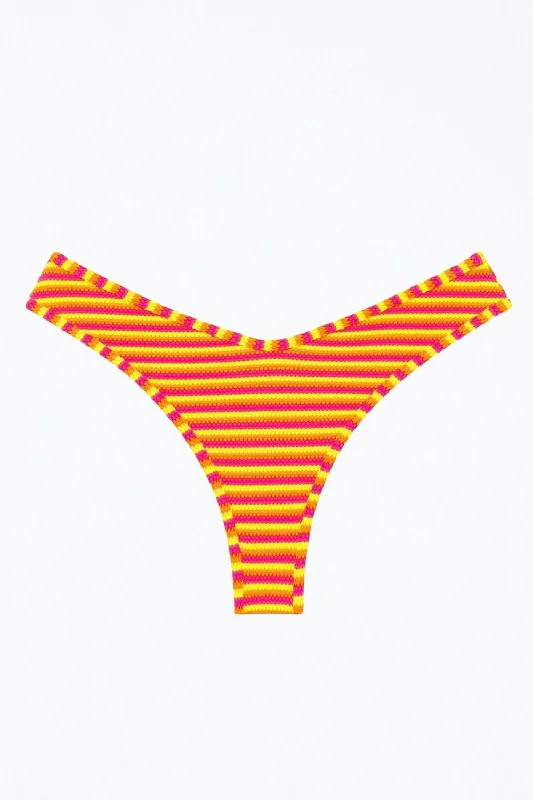 Lulu High-Leg Bikini Bottom In Neon Stripe