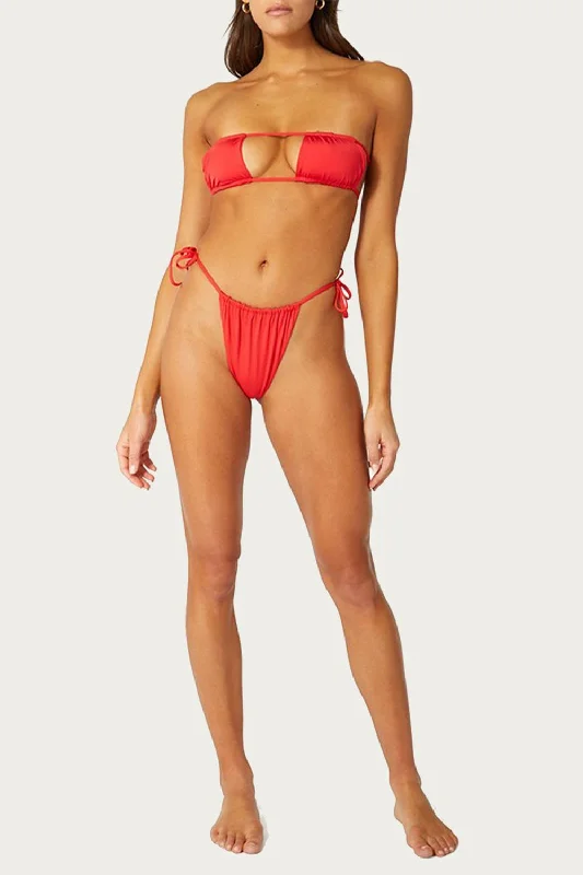 Ruched String Bikini Bottom In Ruby