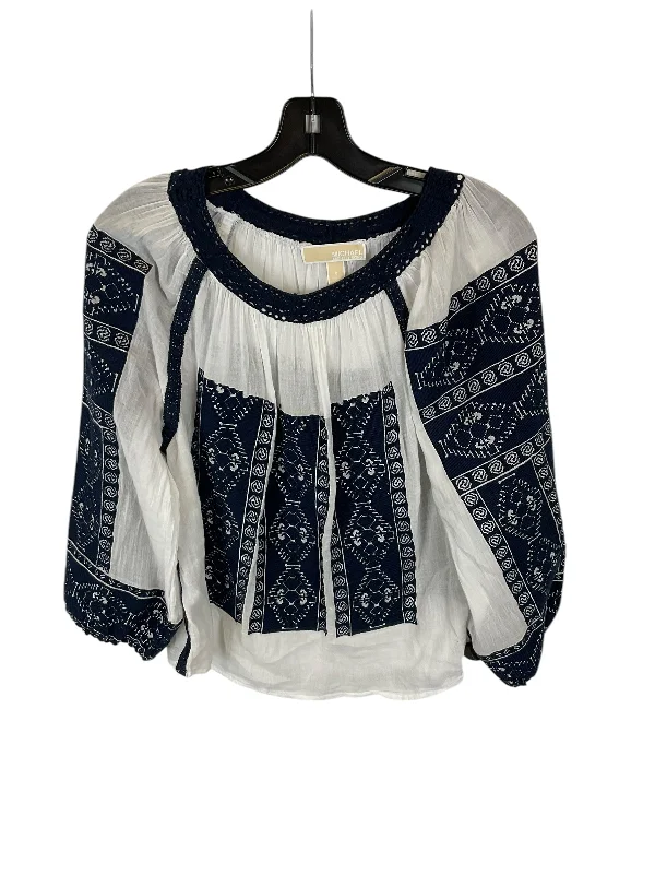 Top Long Sleeve Designer By Michael By Michael Kors In Blue & White, Size: S