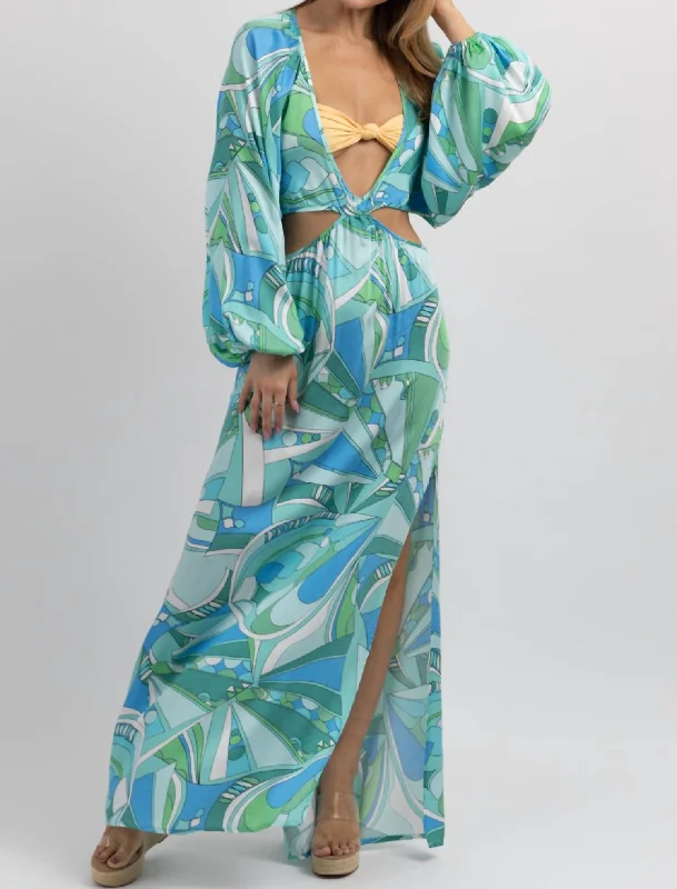 Positano Print Cutout Coverup In Blue