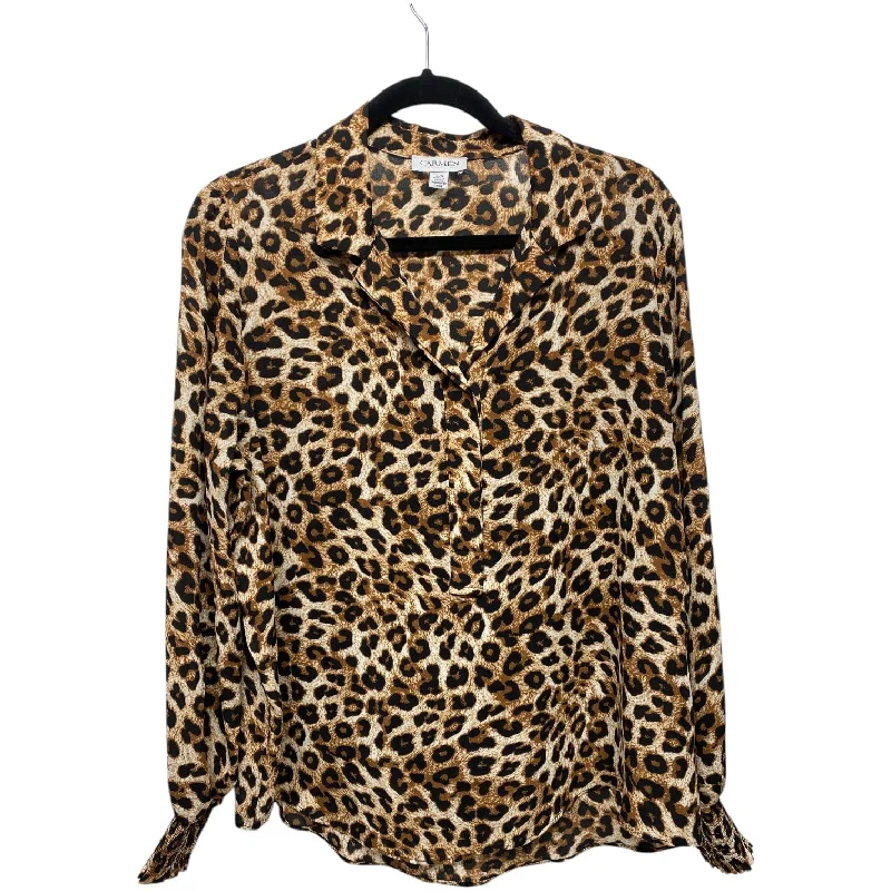 Top Long Sleeve By Carmen By Carmen Marc Valvo In Animal Print, Size: L