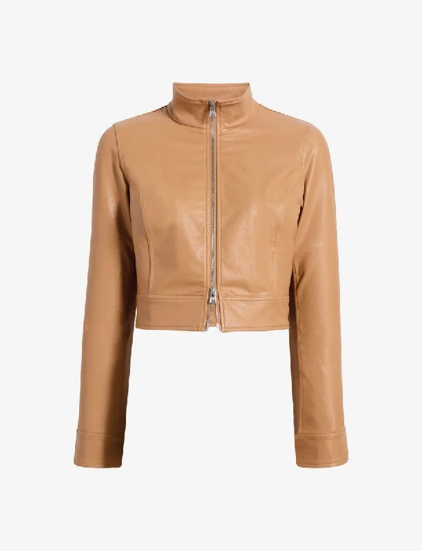 Faux Leather Cropped Biker Jacket