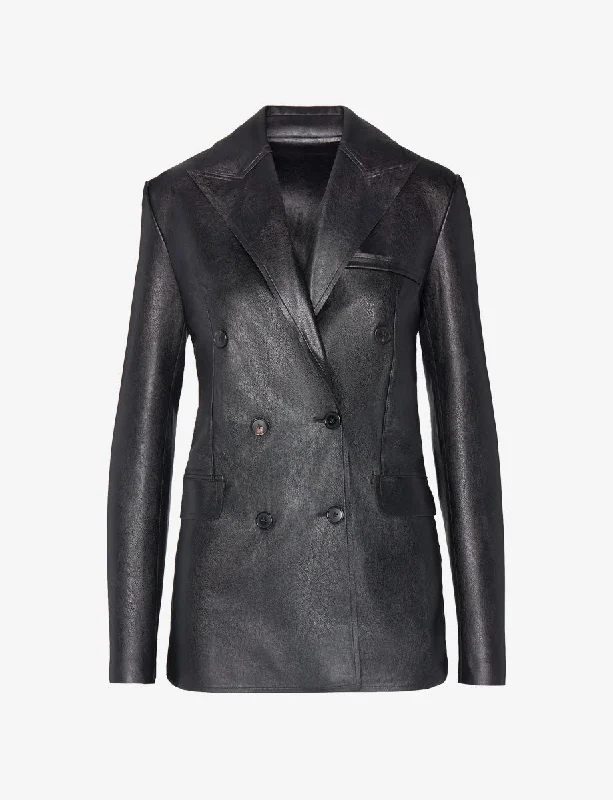 Faux Leather Double-Breasted Jacket