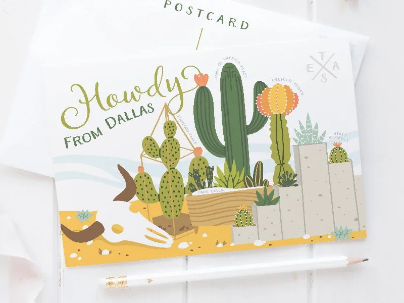 Dallas Succulent Skyline Postcard