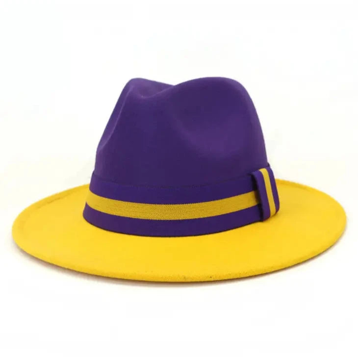 Hat Purple and Yellow Flat Brim Straight Edge Jazz