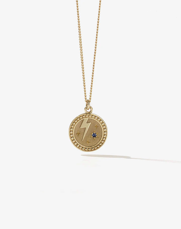 Meadowlark Amulet Strength Necklace - 23k Gold Plated with Blue Sapphire Stone