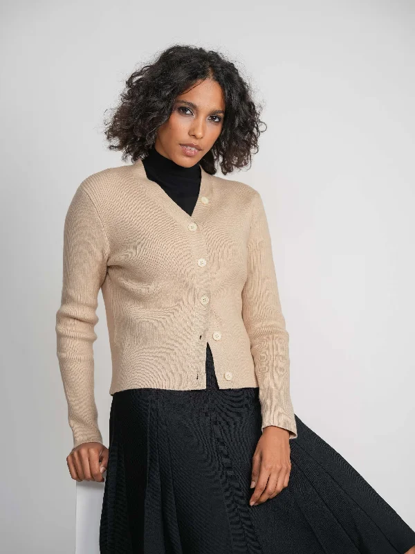 RIBBED CARDIGAN-SAND