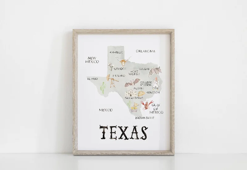 Texas Map Watercolor Art Print