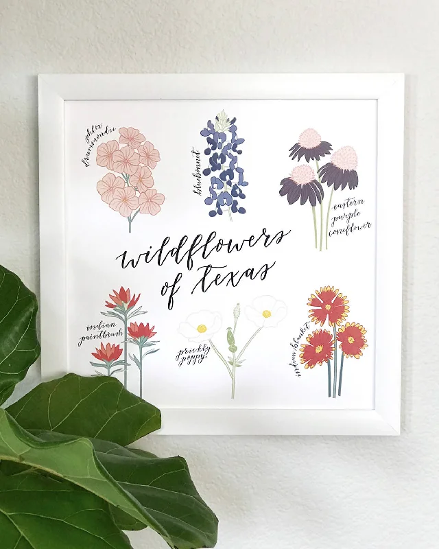 Wildflowers of Texas Hand Illustrated Wall Art Print