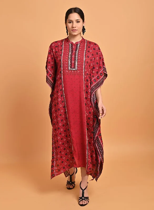 Maroon Printed Straight Kaftan