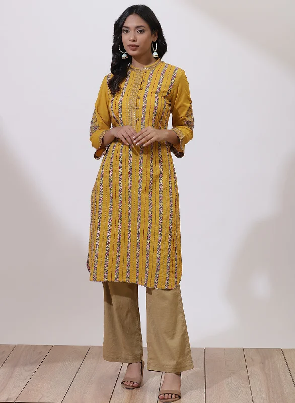 Mustard Floral Embroidered Nargis Kurta