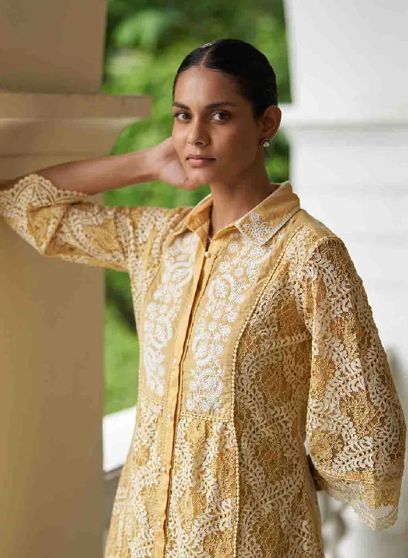 Mustard Lace Collared Tunic for Women