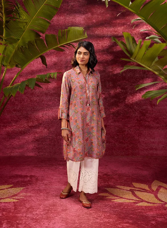 Noor Turkish Rose Pink Printed Cotton Tunic for Women