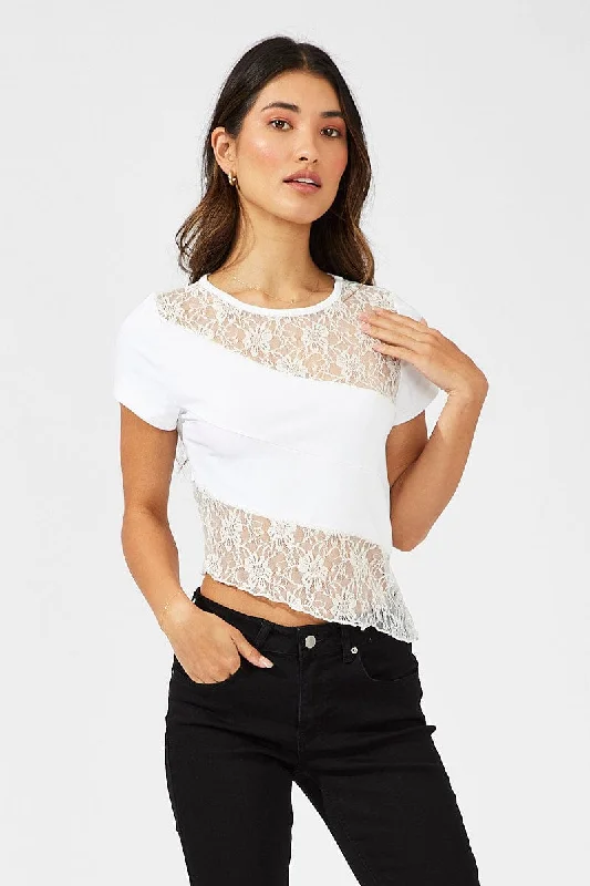 White Supersoft Lace Top Short Sleeve