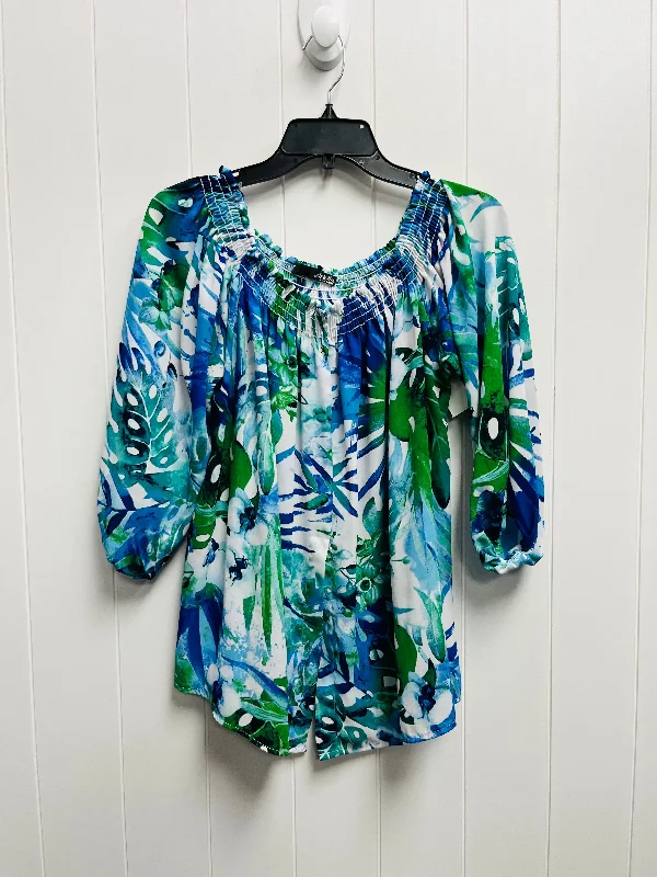 Blue & Green Blouse Long Sleeve Ariella, Size S