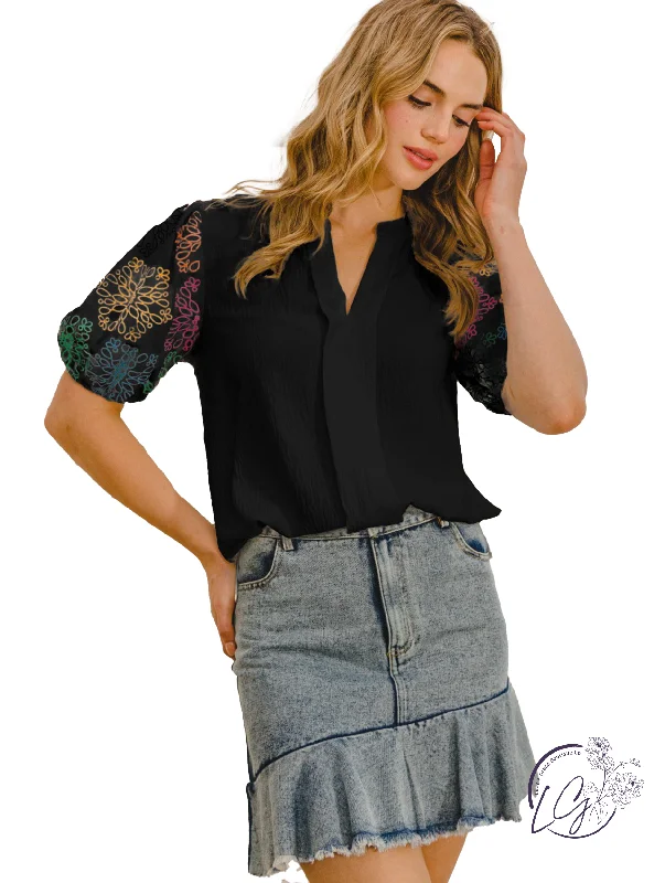 Embroidery Puff Sleeve Blouse