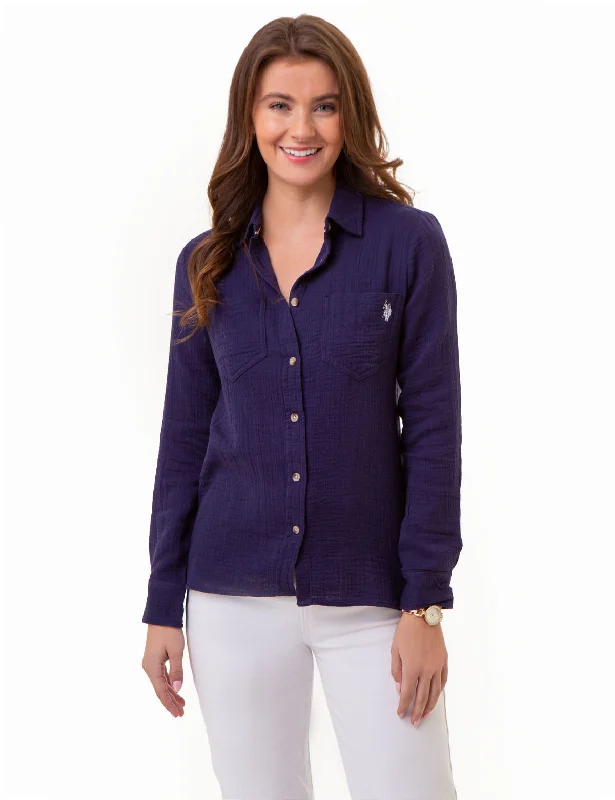 TEXTURED BUTTON-UP LONG SLEEVE SHIRT